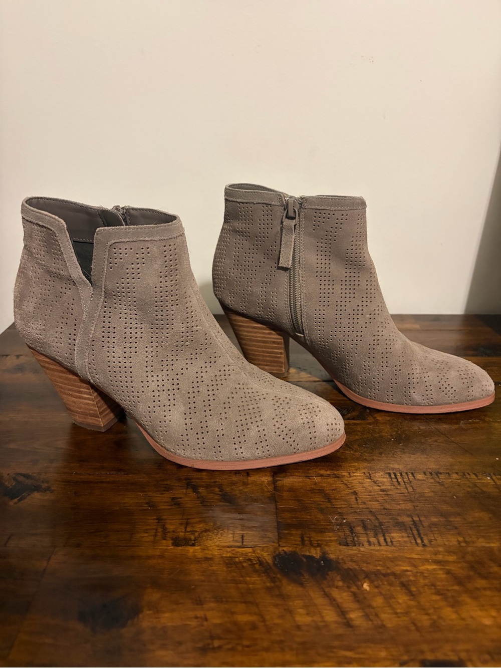 Jensen Taupe Suede Perforated Ankle Booties